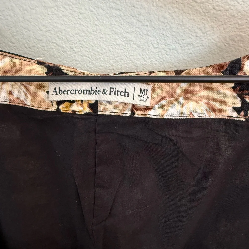 Abercrombie and Fitch Linen-Blend Wide Strap Brown Floral Shift Dress nwot SZ MT - Picture 5 of 5